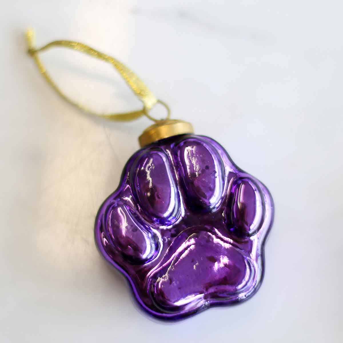 Paw Print Glass Ornament - Purple