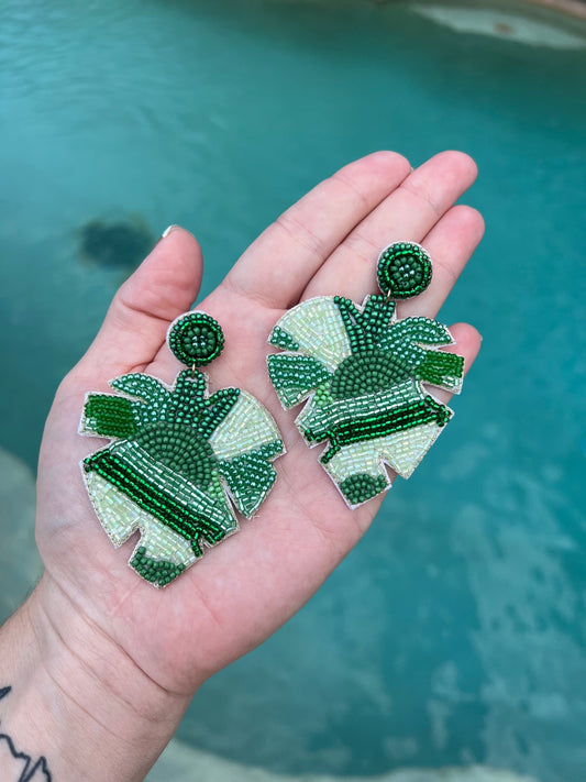 Palm Leaf seed bead earrings