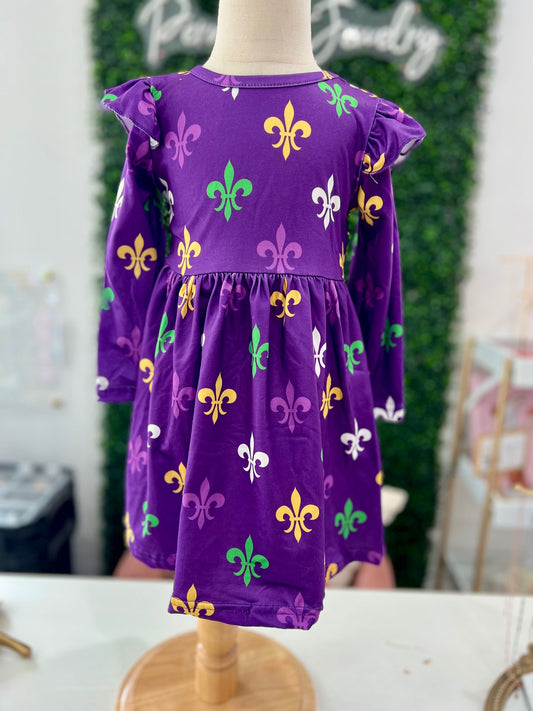 Mardi Gras kids Dress | Fleur De lis