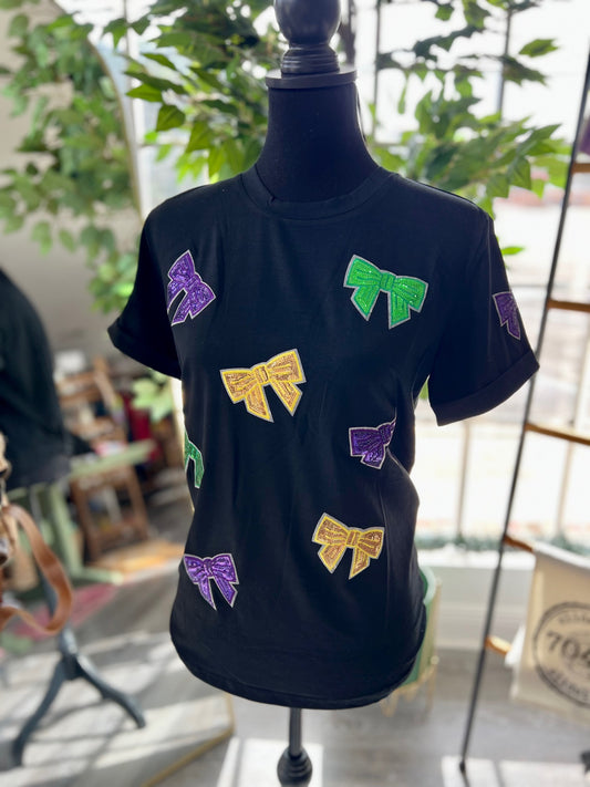 Mardi Gras Sequin Bow t-shirt