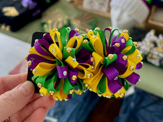 Mardi Gras kids Hair Bows 2pk