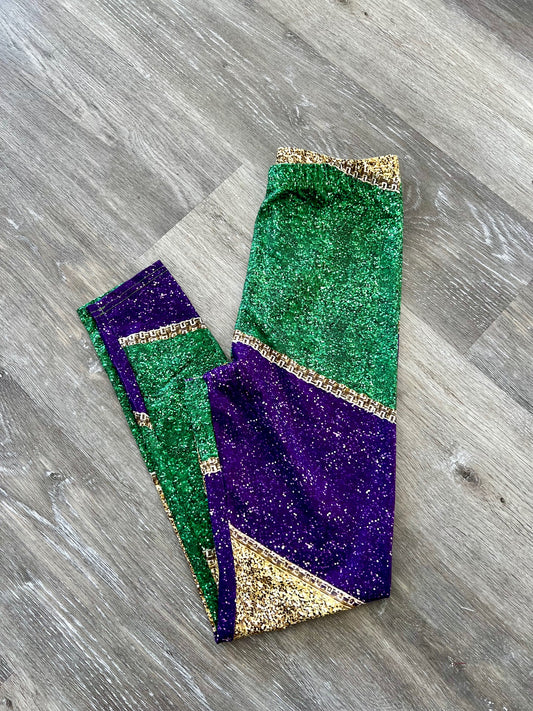 Mardi Gras Faux Glitter Leggings | Adult