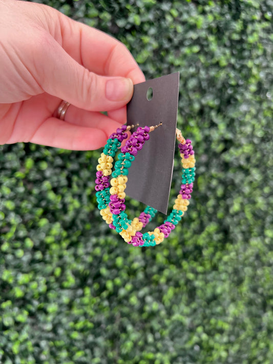 Mardi Gras Beaded Hoop Earrings