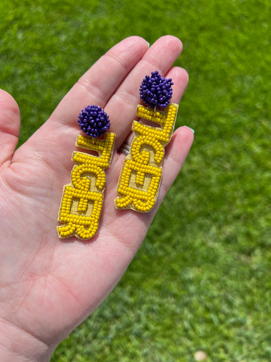 LSU Tigers seed bead earrings