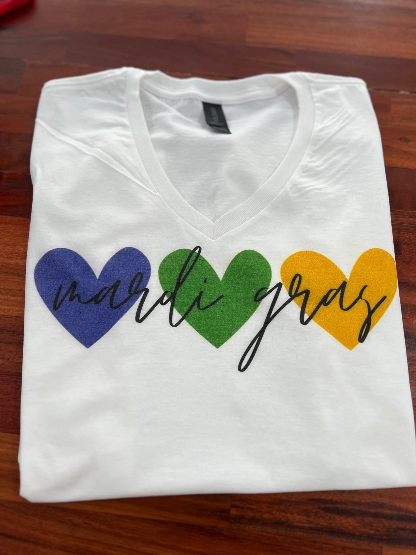 Mardi Gras V-neck Hearts T-shirt