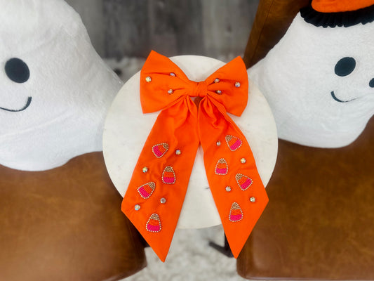 Candy Corn Jeweled Bow Barrette Hair Clip