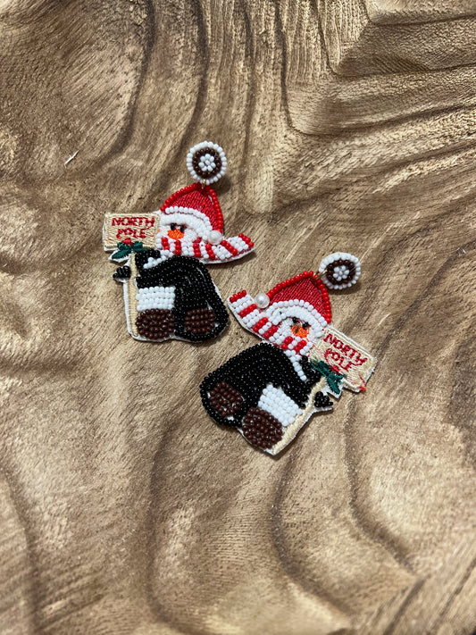 Penguin Christmas seed bead earring