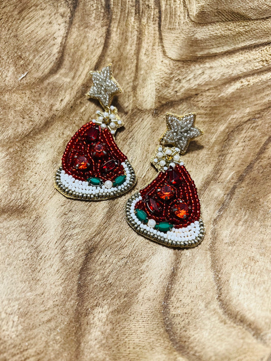 Santa Hat Seed bead earrings