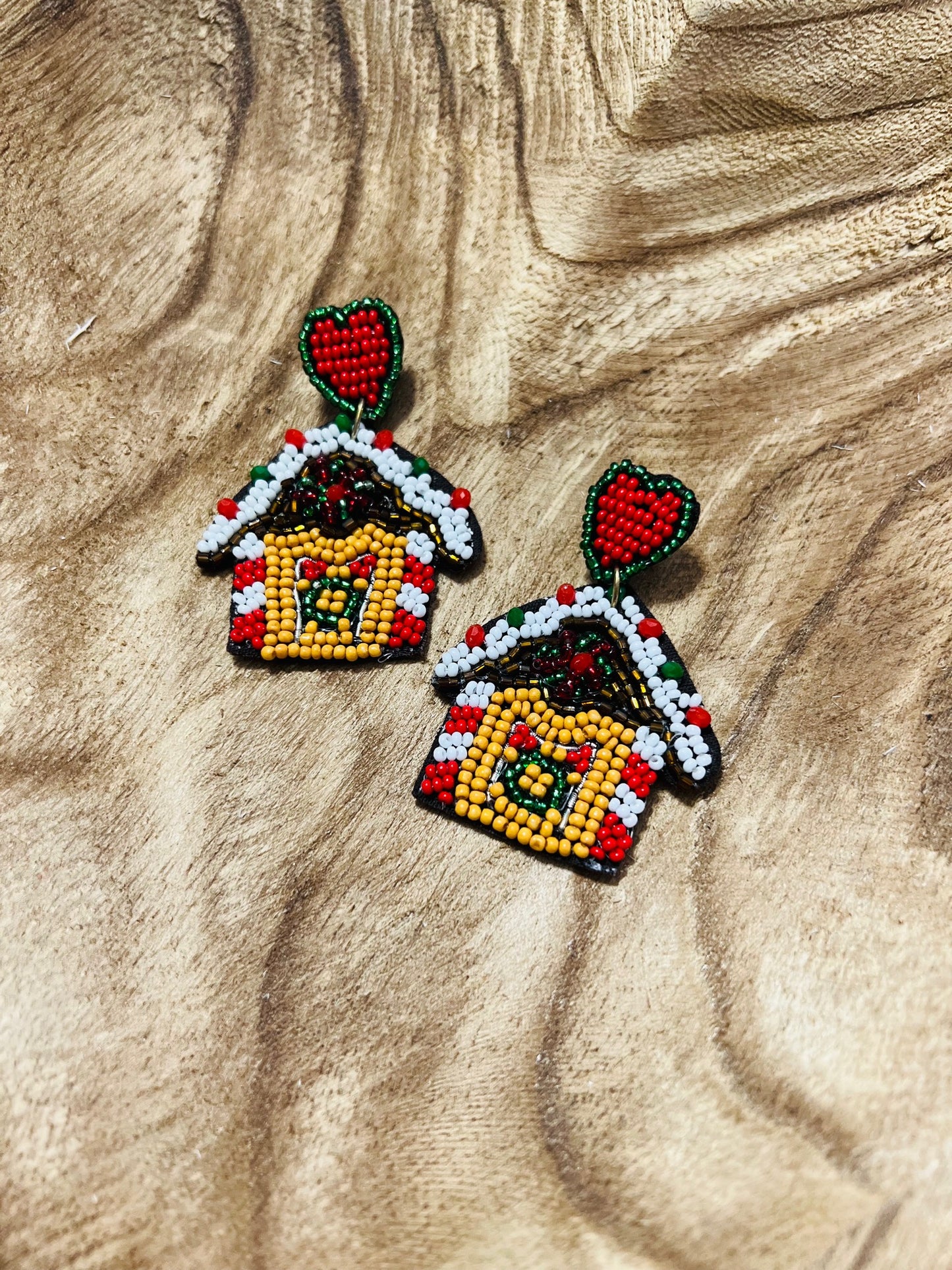 Christmas Ginger Bread house seed bead earrings