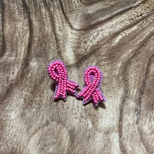 Breast Cancer ribbon seed bead earring\