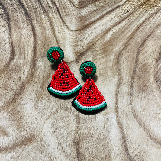 watermelon summer seed bead earrigs