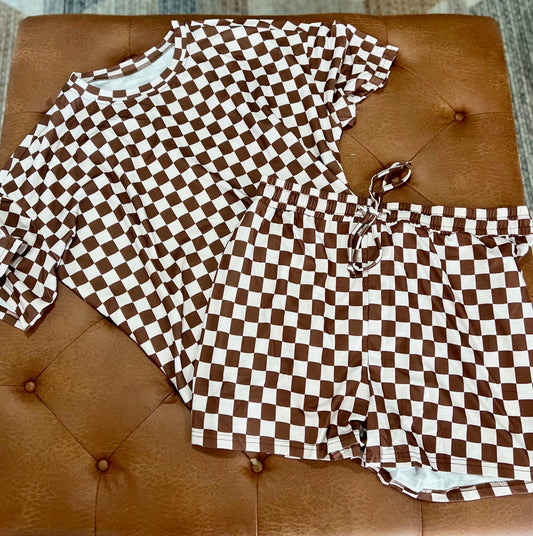 Plus Size Checker Tee And Shorts Set