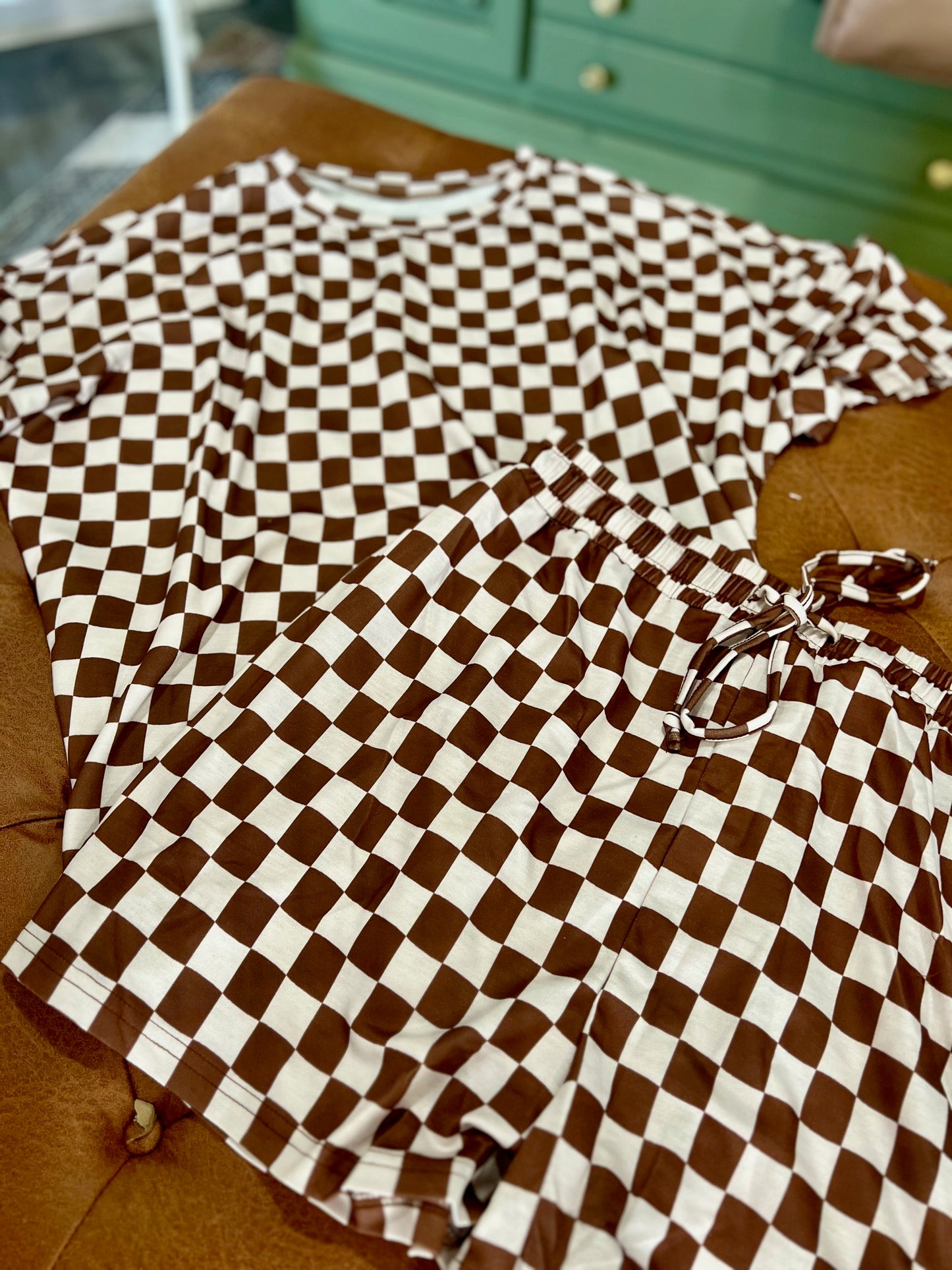 Plus Size Checker Tee And Shorts Set