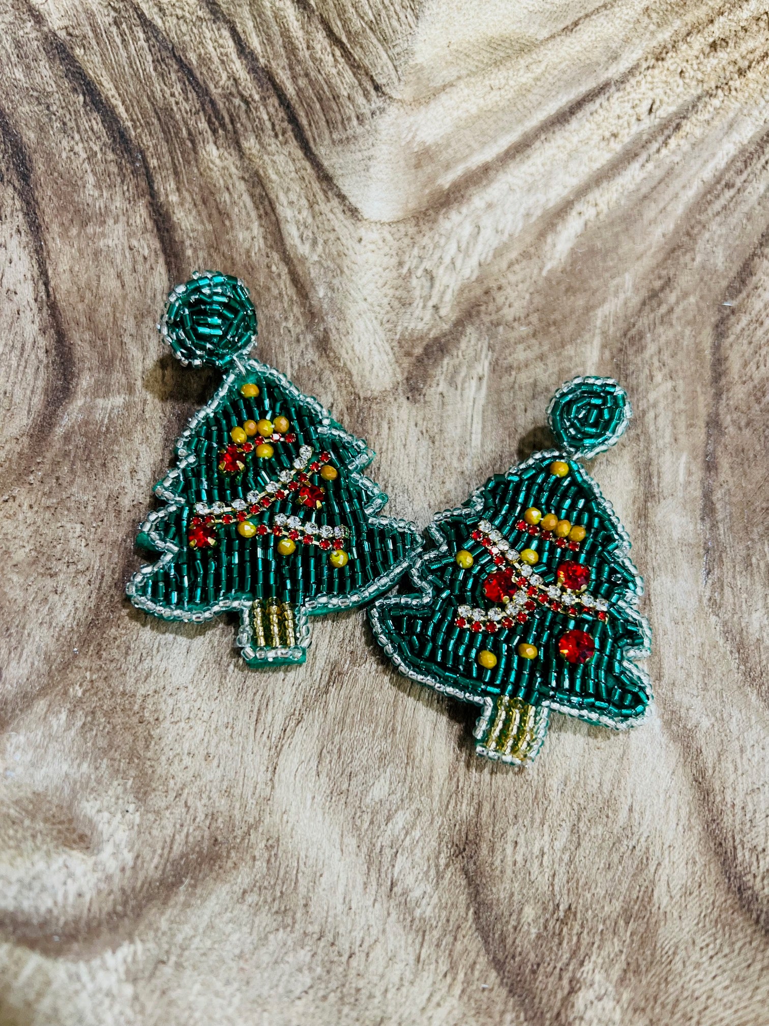 Christmas Tree Seed bead earrings