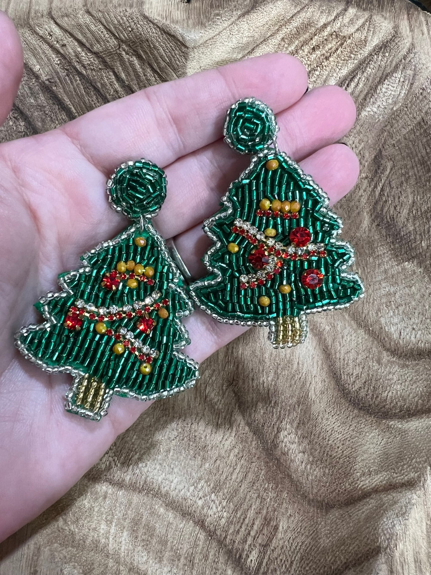 Christmas Tree Seed bead earrings