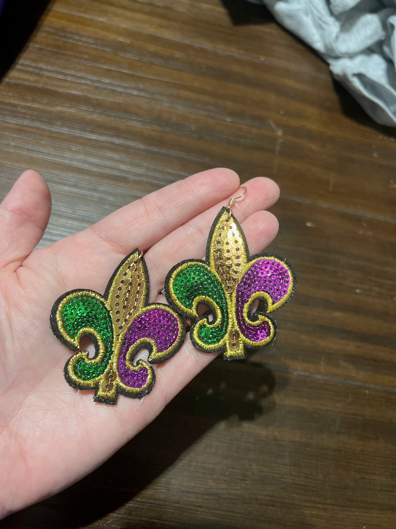 Mardi Gras Sequin Flur De Lis Earrings