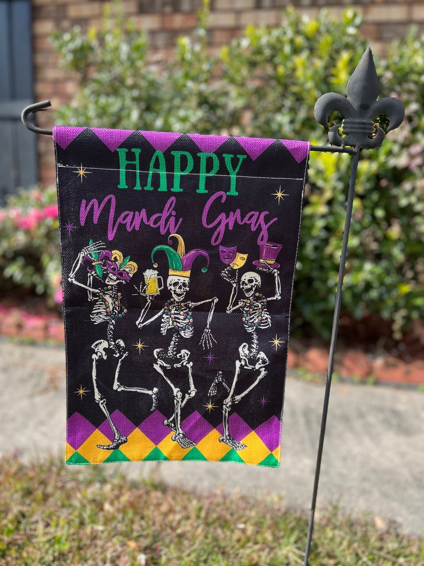 Mardi Gras Skeleton Garden Flag