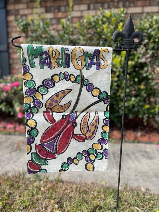 Mardi Gras crawfish garden flag