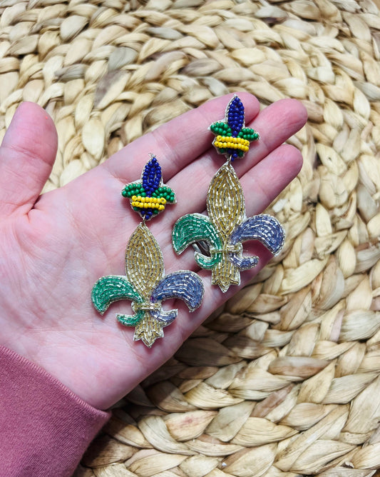 Mardi Gras Pastel Fleur de lis seed bead earrings