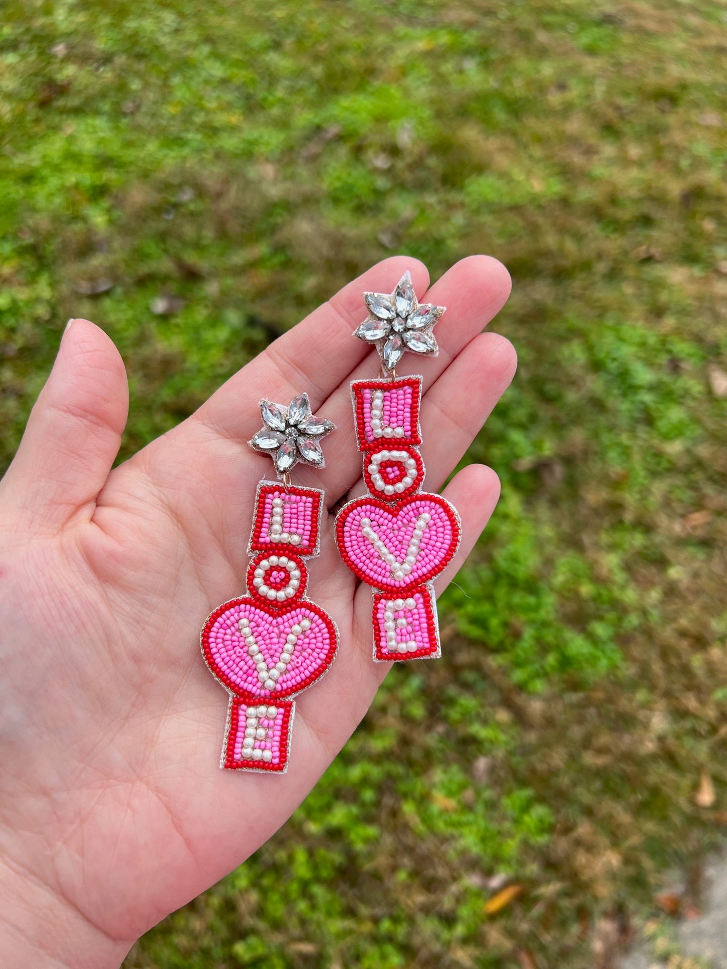 Love Dangle Seed bead earrings