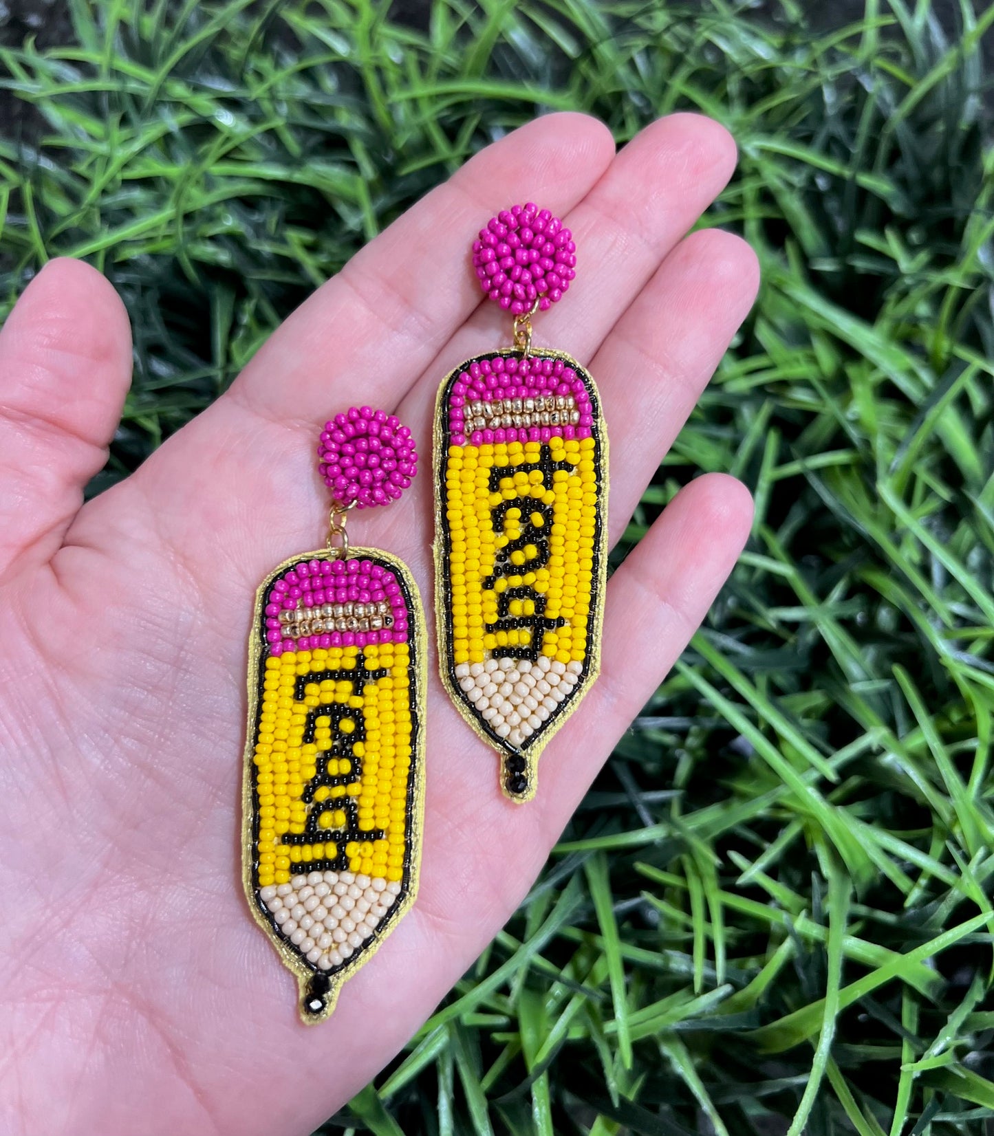 Teacher Pencil Teach Seed bead earrings