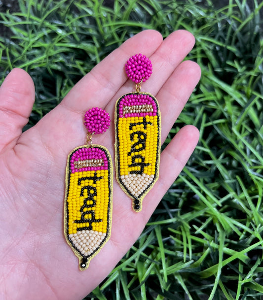 Teacher Pencil Teach Seed bead earrings