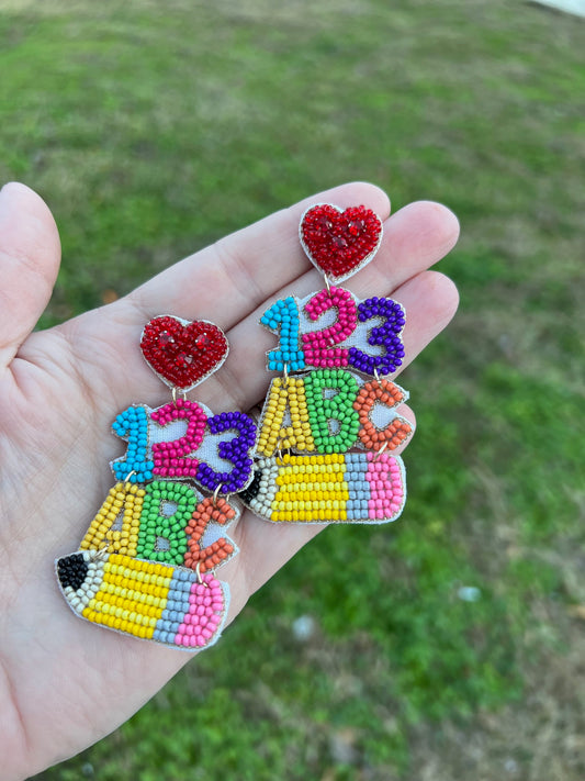 123 ABC Teacher Seed bead Earrings