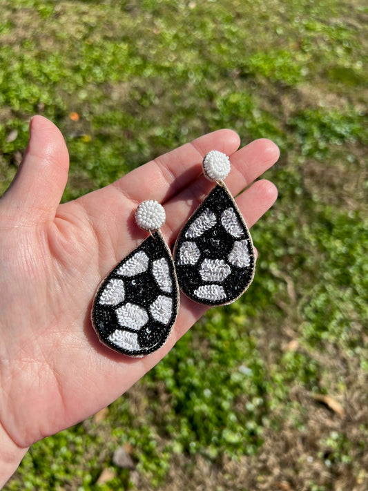 Soccer Ball seed bead earrings