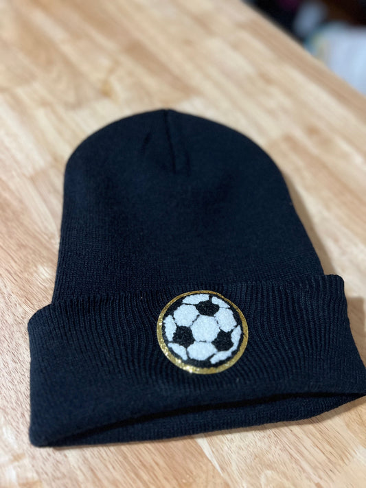 Soccer Chenille patch beanie