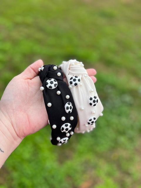 Soccer and Pearl knotted headband