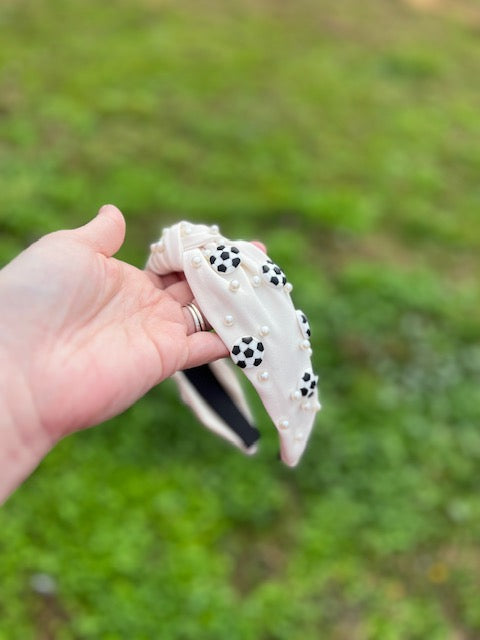 Soccer and Pearl knotted headband