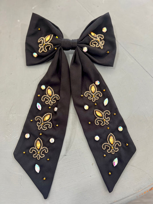 Saints Beaded hair bow | Black and gold
