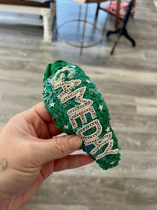 Green and White Game day Headband
