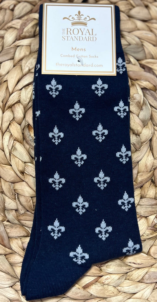 Men's Royal Fleur de lis Socks Navy/White One Size