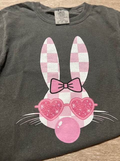 Pink Bubblegum checkered Bunny easter t-shirt