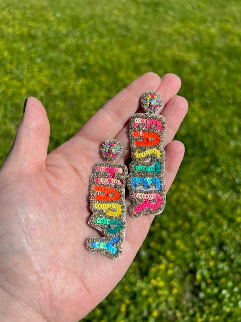 Multi Colored "Happy Easter" Beaded Earrings