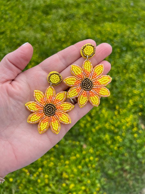 Sunflower beaded earrings/BOHO