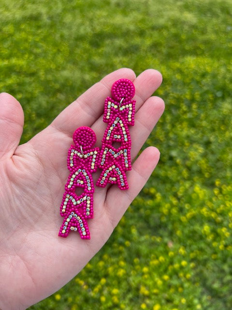 MAMA Beaded earrings/Hot pink