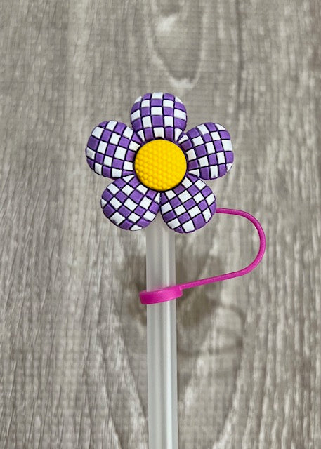 Checkered Flower Straw toppers