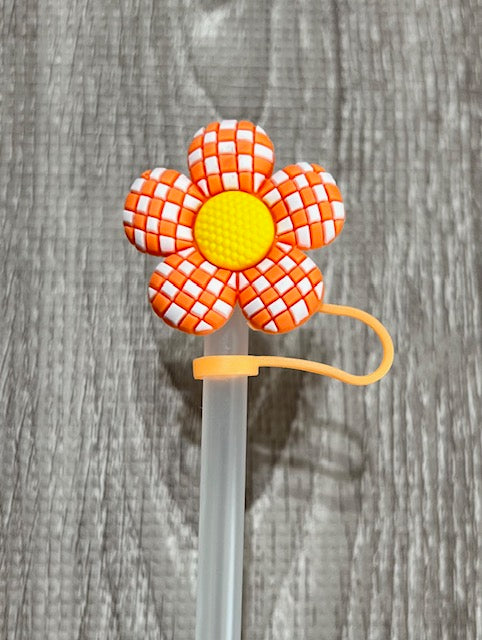 Checkered Flower Straw toppers