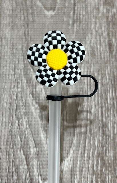 Checkered Flower Straw toppers