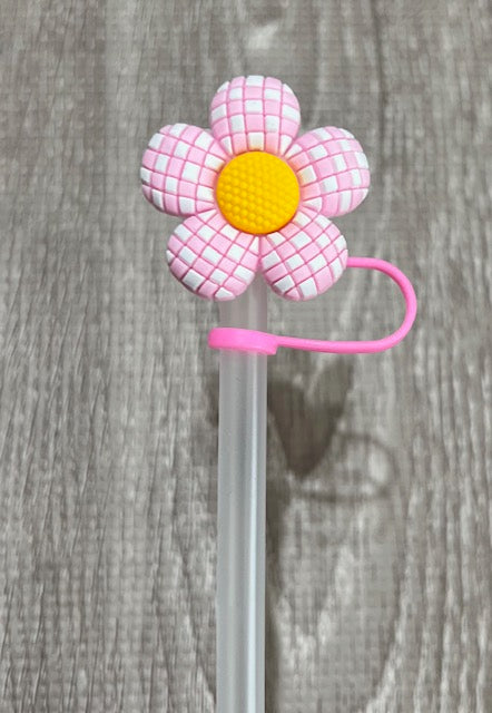 Checkered Flower Straw toppers