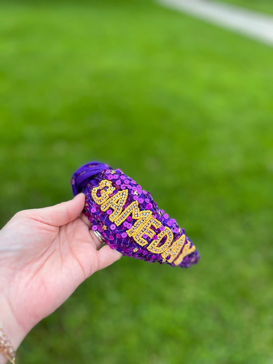 LSU Game day seedbead headband | sequin