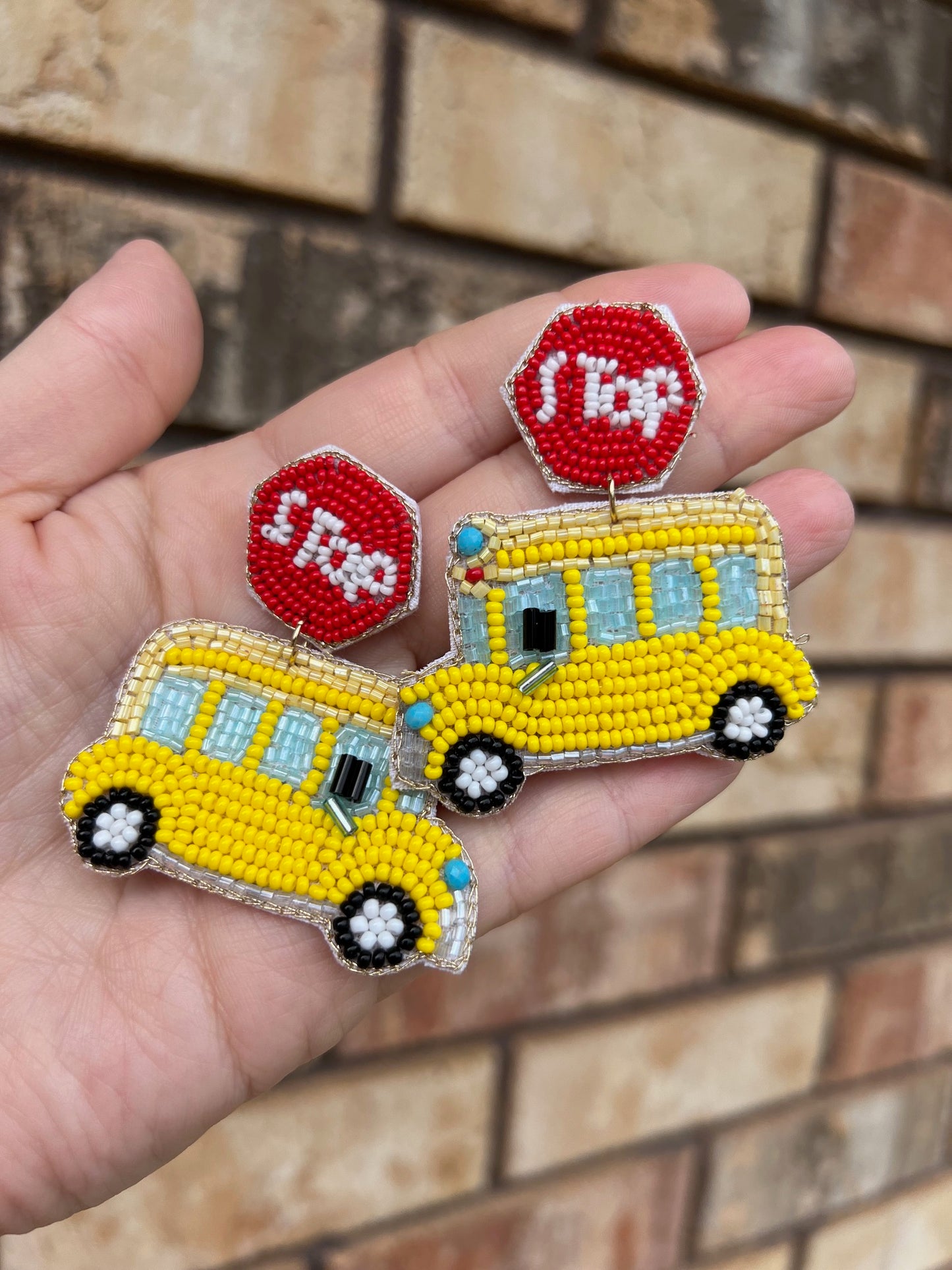 School Bus seedbead earrings