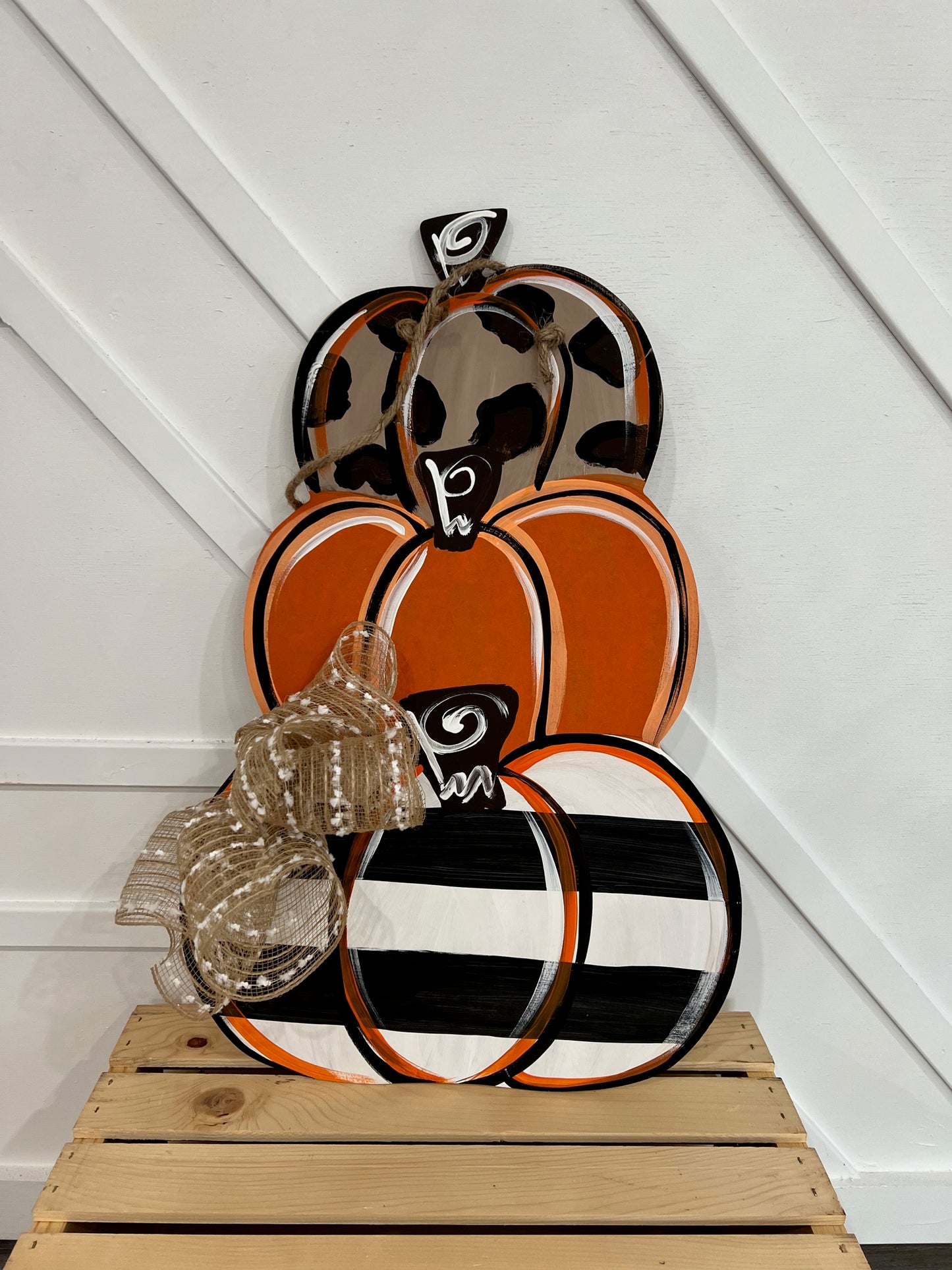 Stacked Pumpkin wooden painted door hanger | Handmade | Fall