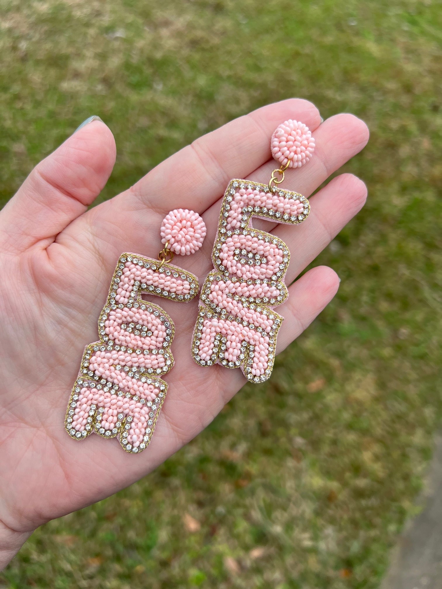 LOVE seed bead earrings pink