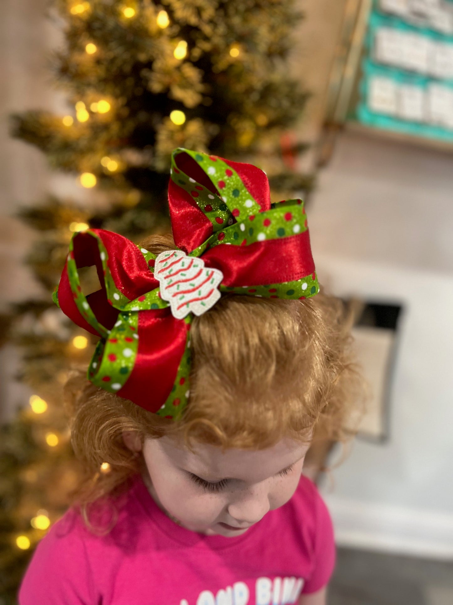 Christmas Tree Cake Hair Bow | Embroidered