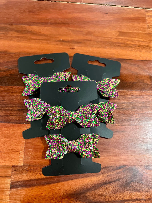 Mardi Gras Glitter Bow Clip (Set of 2)