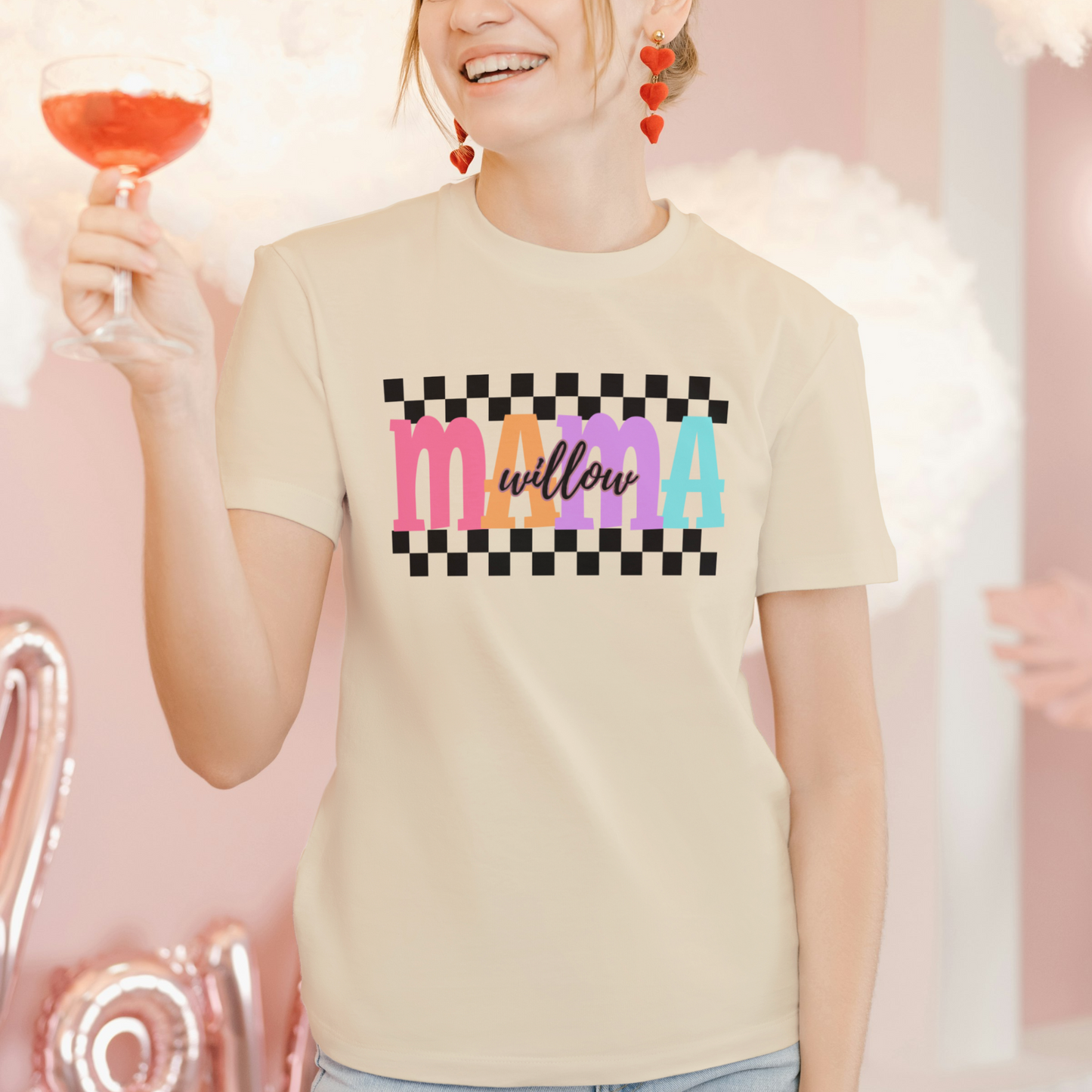 MaMa Name Checkered T-shirt