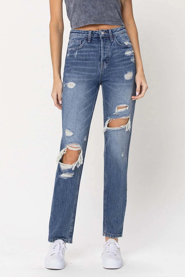 Vervet by Flying Monkey | SUPER HIGH RISE HIDDEN BUTTON FLY STRAIGHT JEANS